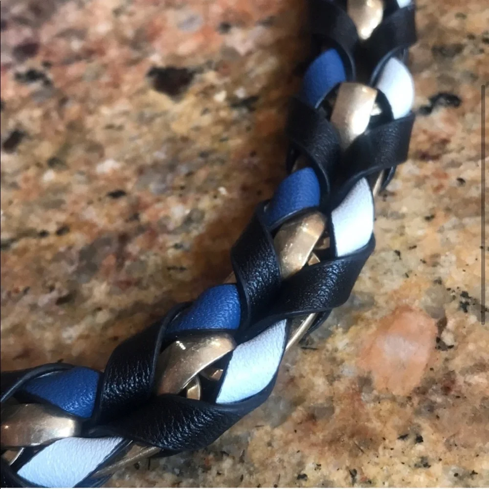 Stella & Dot | Gold, Black, White & Blue Genuine Leather Corset Necklace - Picture 6 of 8